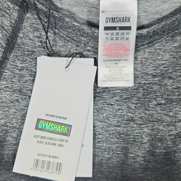 Gymshark Adapt Ombre Seamless LS Crop Top Black/Black Marl Small - Picture 8 of 11